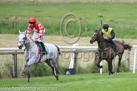 Race 1 winner - Roaring Potter ridden by Shane Fitzgerald in red colours with white diaamond, number 1