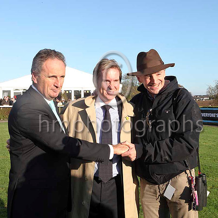 Mr Jim Nicholson sponsor of the race, Mr Mike Todd Manager of Down Royal and winning owner Mr Michael O'Leary - _9659-e