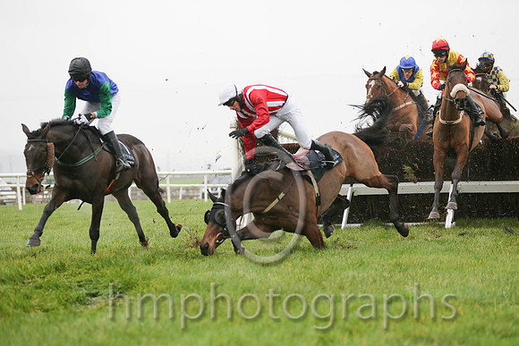 R2 Kerrib Castle and Mr M McConville - Fall - 08th (3 ,red and white stripes ) Trainer - Stephen McConville - horse and rider ok