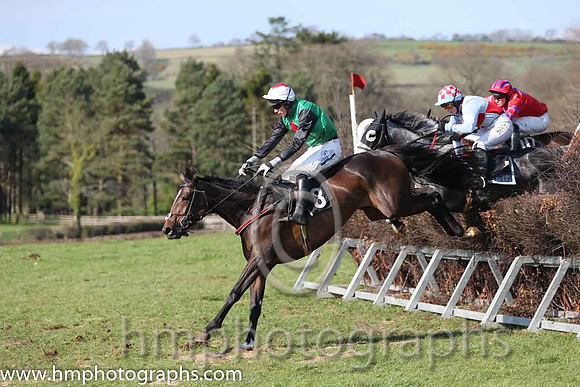 03rd - The Sophster (8)  Derek O'Connor - Trainer: Ben Arthey - green, red diamond  01st - Carrigeen Acebo (1)  Ms L Lalor - Trainer: R H Lalor - light blue  red qtrd