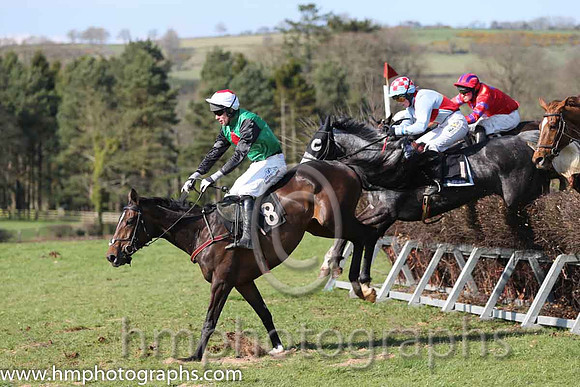 03rd - The Sophster (8)  Derek O'Connor - Trainer: Ben Arthey - green, red diamond  01st - Carrigeen Acebo (1)  Ms L Lalor - Trainer: R H Lalor - light blue  red qtrd