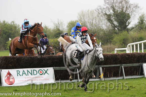 01st Frost ( 3 ) and Derek O'Connor - Trainer : I R Ferguson - navy and white diamonds