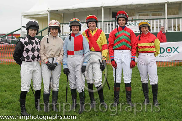 Riders in the Ladies Race - Ms L O'Neill, Ms S Oakes, Ms E A Lalor, Ms K Ferris, Ms S Larkin and Ms J M Cook