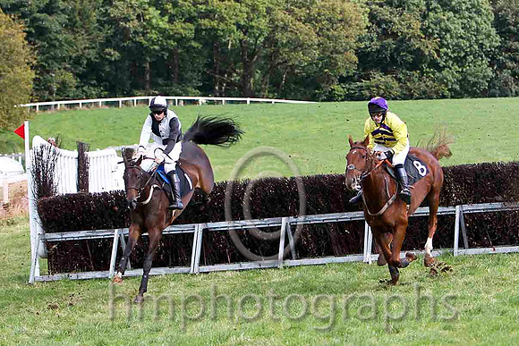 Ballyrone & K J O'Hare - 3rd (1, black and white quarters) &Ma's Anthem & R M Johnson - 4th (8, yellow, purple chevrons)  - FT8E6974-e