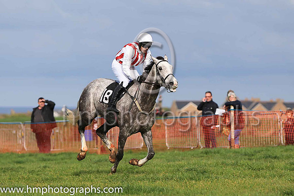 DROPS OF JUPITOR and M J O'Hare ( 18 , WHITE  RED STRIPES; white sleeves; white cap ) Trainer: M.J. O'Hare,, Owner : Sara O'Hare