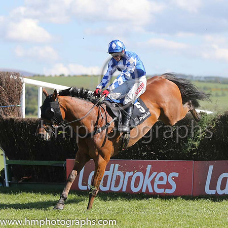 06th One Term ( 5 , blue, white stripe ) and J.J. Burke - Trainer : Rebecca Curtis (in GB) - Owner : Miss L. Reid &amp; G. Costelloe