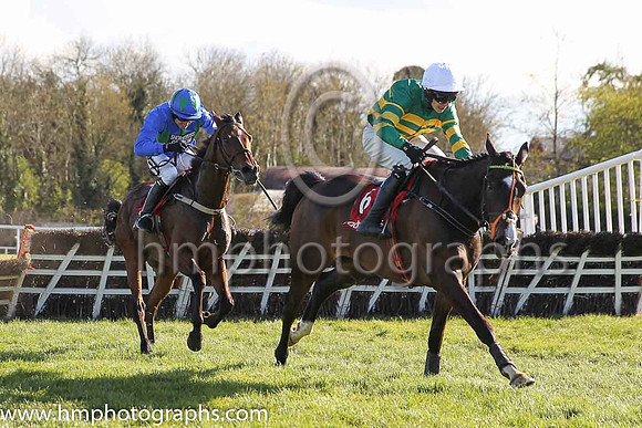 02nd Hurricane Fly ( 3 , blue, three green diamonds ) and R. Walsh - Trainer : W.P. Mullins - Owner : George Creighton/Mrs Rose Boyd and 01st Jezki ( 6 , orange and green hoops ) and M.P. Walsh - Trai