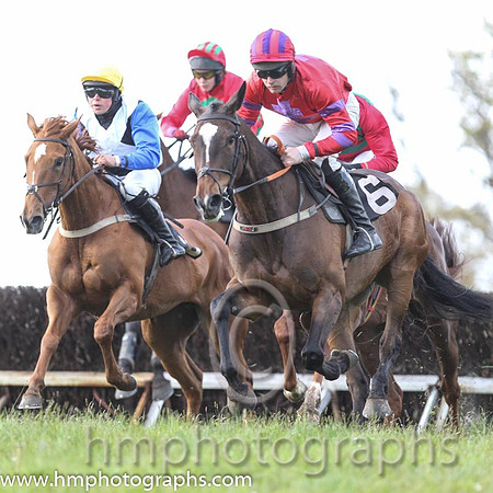 01st Without Wings ( 6 ) and M J O'Hare - Trainer : Liam Lennon - red, purple cross