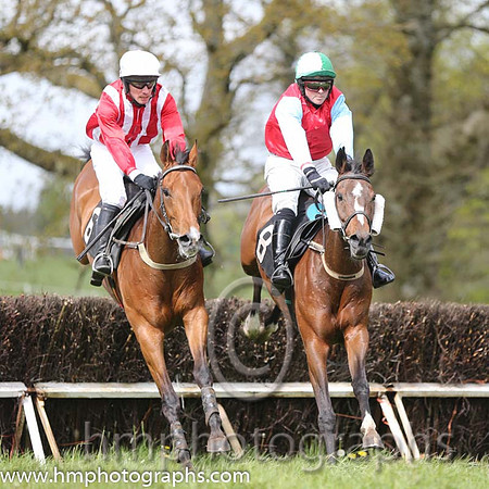 02nd Longtymegone ( 6 ) and McConville - Trainer : Stephen McConville - red and white stripes and 01st Tamacilla ( 8 ) and J Cresswell - Trainer : Brian W Dougan - red, blue sleeves