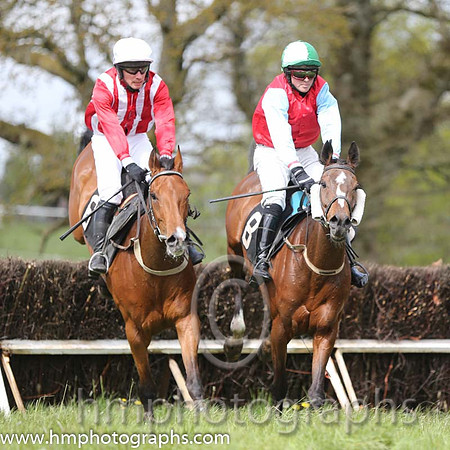 02nd Longtymegone ( 6 ) and McConville - Trainer : Stephen McConville - red and white stripes and 01st Tamacilla ( 8 ) and J Cresswell - Trainer : Brian W Dougan - red, blue sleeves