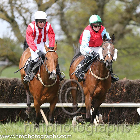 02nd Longtymegone ( 6 ) and McConville - Trainer : Stephen McConville - red and white stripes and 01st Tamacilla ( 8 ) and J Cresswell - Trainer : Brian W Dougan - red, blue sleeves