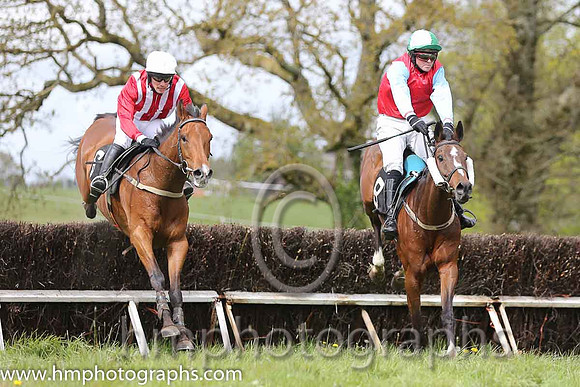 02nd Longtymegone ( 6 ) and McConville - Trainer : Stephen McConville - red and white stripes and 01st Tamacilla ( 8 ) and J Cresswell - Trainer : Brian W Dougan - red, blue sleeves