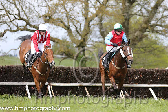 02nd Longtymegone ( 6 ) and McConville - Trainer : Stephen McConville - red and white stripes and 01st Tamacilla ( 8 ) and J Cresswell - Trainer : Brian W Dougan - red, blue sleeves