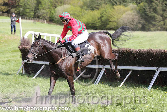 04th Tiernan's Terror ( 3 ) and Ms S Larkin - Trainer : Nessa Toher - red, emerald green chevrons