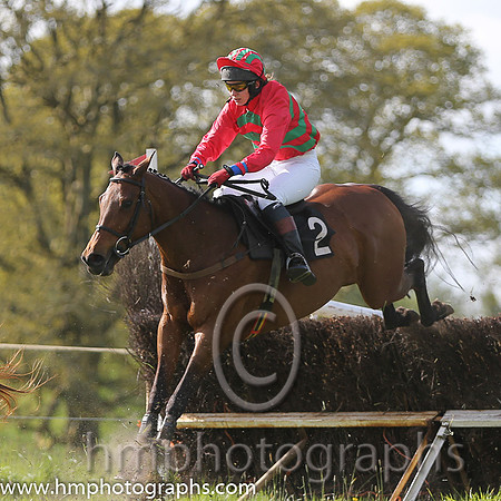 03rd Hillbilly Babe ( 2 ) and Ms S Larkin - Trainer : Nessa Toher - green and red chevrons