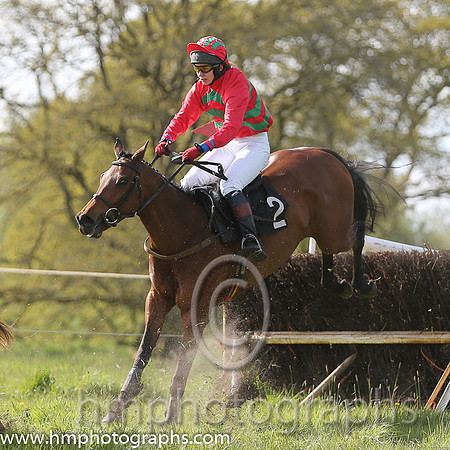 03rd Hillbilly Babe ( 2 ) and Ms S Larkin - Trainer : Nessa Toher - green and red chevrons