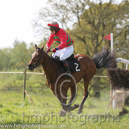03rd Hillbilly Babe ( 2 ) and Ms S Larkin - Trainer : Nessa Toher - green and red chevrons