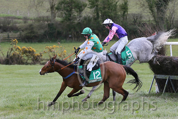 SECRET MAHLER and B O'Neill ( 12 , EMERALD GREEN,orange spots; white,orange spots sleeves; emerald green cap ) Trainer: Sean Thomas Doyle,, Owner : Syndicate Monbeg