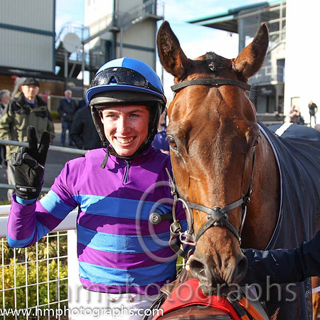 01st Mustadrik (USA) ( 19 , blue and white qtrd or blue and purple hoops ) and J.W. Kennedy (7) - Trainer : Gordon Elliott - Owner : Richard Gilbert