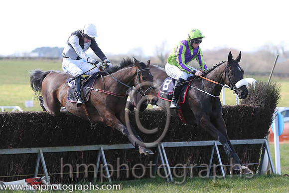 01st Baltazar D'allier ( 8 )  J J Codd - Trainer: Gordon Elliott - light green, purple chevron