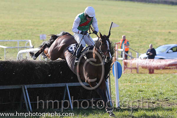 \01st Sole Witness ( 8 )  N McParlan - Trainer: C A McBratney - emerald green , red sash