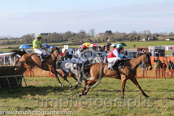 15th PU Frost ( 9 )  Derek O'Connor - Trainer: I R Ferguson - navy and white diamonds