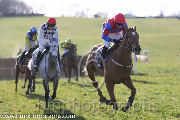 15th PU Frost ( 9 )  Derek O'Connor - Trainer: I R Ferguson - navy and white diamonds