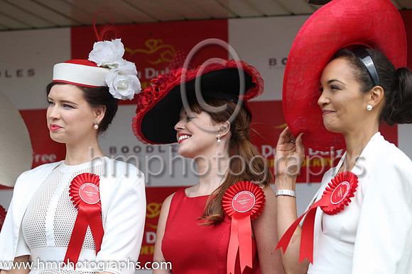 Finalists in the Most Stylish Lady competition judge at the Dubai Duty Free irish Derby Day at The Curragh