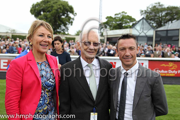 Tracy Piggott daughter of Lester and RTE Commentator, Lester Piggott and Frankie Dettori in the parade ring at the Dubai Duty Free Irish Derby at the Curragh