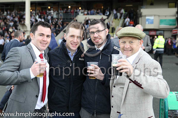 Stag party from Liverpool enjoying the racing at the Irish Derby at the Curragh - groom to be on the right of picture