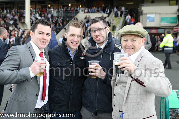 Stag party from Liverpool enjoying the racing at the Irish Derby at the Curragh - groom to be on the right of picture