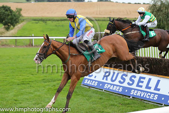 Fell Myles Ahead and D N Russell ( 3 , yellow, royal blue seams ) Trainer - T M Walsh , Owner - Henry McCourt