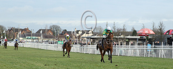 1 Limerick Lace (1 ,emerald green and orange hoops ), Jockey - L P Dempsey ,Trainer - G P Cromwell