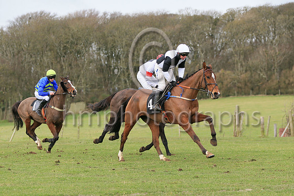 01st Gorthill (4, Black and White Qtrd) ridden by Noel McParlan, trained by Caroline McCaldin and owned by W W Dennison winners of the F S Herron Winners of Three at the East Down Point to Point Races
