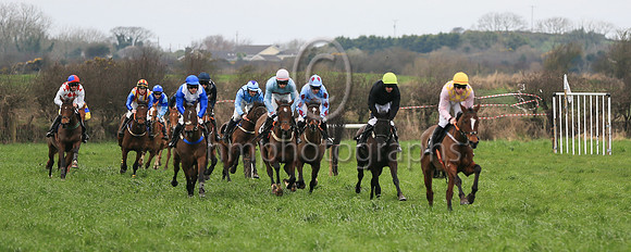 Time Was ( 18 , dark blue and grey diamonds ) ridden by A Harvey, trained by B R Hamilton and owned by J F C Maxwell winners of the ITBA Maiden Race for 5  6 year old mares at the North Down Point to