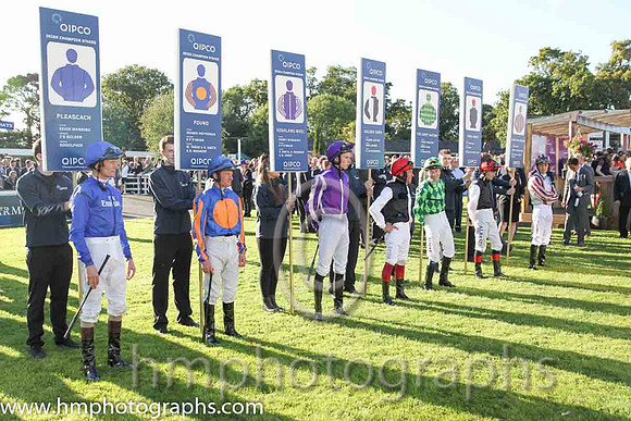 Riders line up before The QIPCO Irish Champion stakes group 1 of 1,100,000 Euro at Leopardstown
