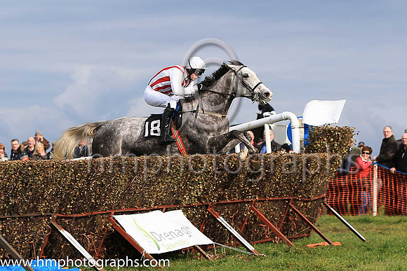 DROPS OF JUPITOR and M J O'Hare ( 18 , WHITE  RED STRIPES; white sleeves; white cap ) Trainer: M.J. O'Hare,, Owner : Sara O'Hare