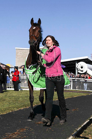 Hurricane Fly led by Gail Carlisle at Downpatrick Racecourse - CU2D6908-1