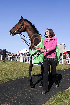 Hurricane Fly led by Gail Carlisle at Downpatrick Racecourse -  CU2D6919-3