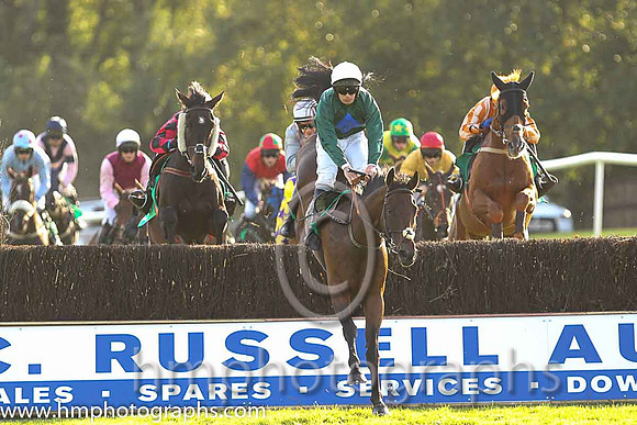 07th Tomcoole Lad ( 10 , dark green , royal blue diamond ) and B.R. Dalton (3) - Trainer : L. Byrne - Owner : Donal Doyle