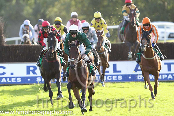 07th Tomcoole Lad ( 10 , dark green , royal blue diamond ) and B.R. Dalton (3) - Trainer : L. Byrne - Owner : Donal Doyle