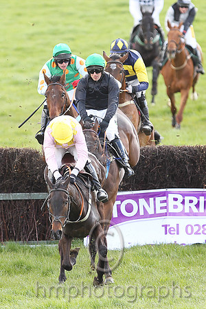 STORM HOME and M J O'Hare ( 11 , PINK  YELLOW CHECK; pink sleeves; yellow cap ) Trainer: Warren Ewing,, Owner : Warren Ewing