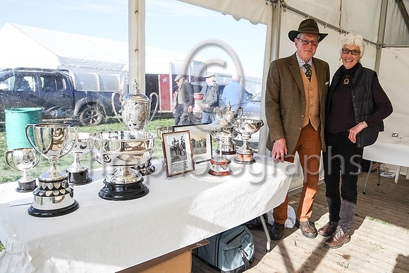 Hope Gardiner , Announcer and John Stewart Clerk of the Scales with the trophys at The Route Point to Pont at Portrush