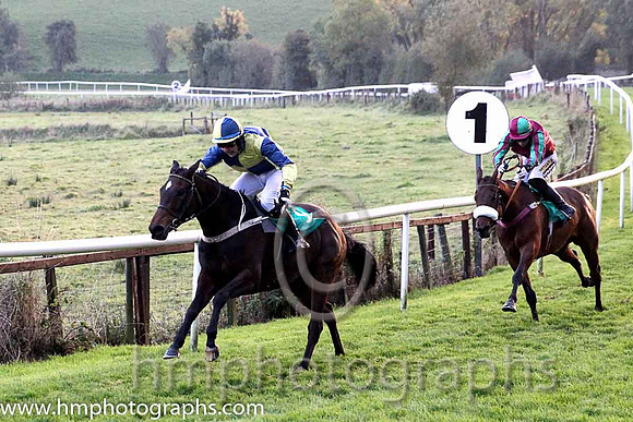 01st Concience ( 9 , dark blue and yellow qtrd ) and J.P. Dowling (7) - Trainer : Desmond McDonogh - Owner : P.E.I.Newell