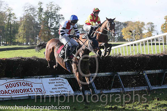 01st Marito (Ger) and N Mcparlan ( 8 , WHITE  RED QTD; white,black hooped sleeves; royal blue cap ) Trainer: C.A. McBratney,, Owner : James Marley  Samuel Downey