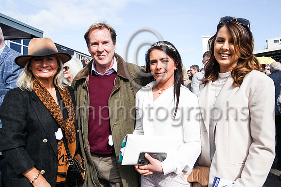 Donna and Mike Todd, Megan Dunfeath and Caroline Todd at the Randox Ulster National Meeting on 2nd Aprill 2023
