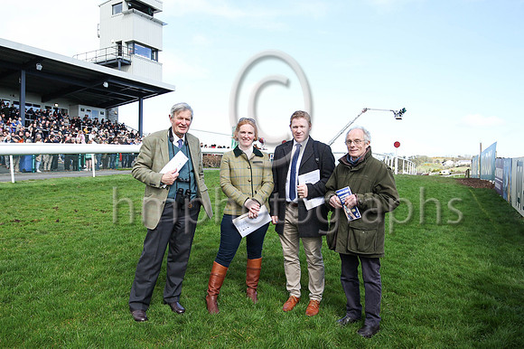 Srewards at the Randox Ulster National Meeting at Downpatrick on 2nd April 2023 - Mr D McCorkell, Ms T O'Meira (Clerk of the Course), Mr D Condell and Mr A Tyrrell MRCVS