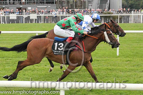 01st Scenic Star ( 6 , royal blue  white qtrd ) and G.J. Phillips - Trainer : Gavin Cromwell - Owner : Eugene A. Bourke