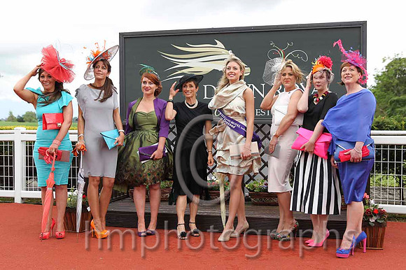 June Burgess of the Fitzwilliam Hotel (in black outfit) with the finalists in the Fitzwilliam Hotel best dressed competition at Down Royal - FT8E6391-17