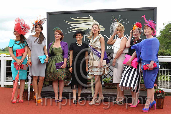 June Burgess of the Fitzwilliam Hotel (in black outfit) with the finalists in the Fitzwilliam Hotel best dressed competition at Down Royal - FT8E6388-16